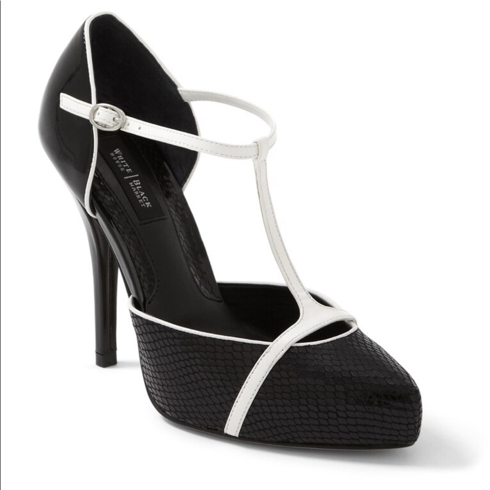 WHBM Snake embossed T-strap heel 8.5